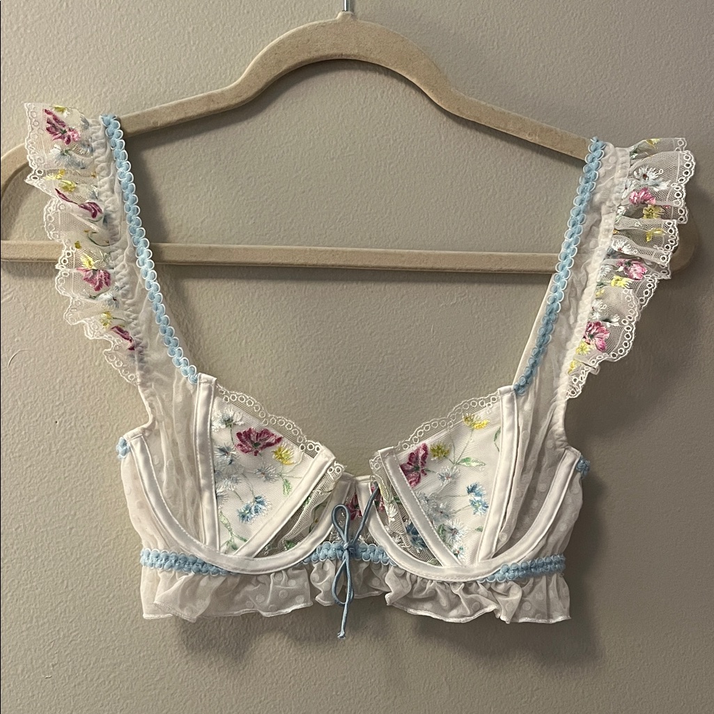 For Love & Lemons Floral Embroidered Ruffle Bralette